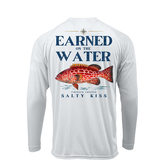 Men's UPF Performance Fishing Shirt - Earned on the Water Fireback Grouper by Salty Kiss coastal apparel