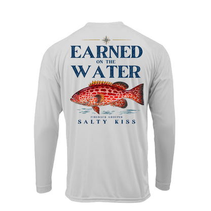 Men's UPF Performance Fishing Shirt - Earned on the Water Fireback Grouper by Salty Kiss coastal apparel