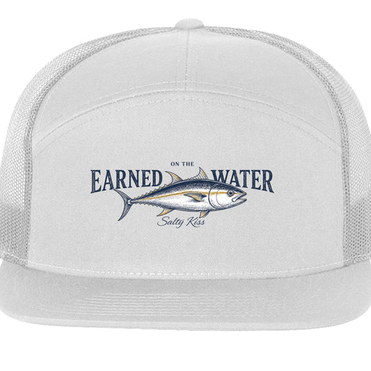Earned on the Water Yellowfin Tuna- Richardson 168 7-Panel Trucker Cap by Salty Kiss coastal apparel