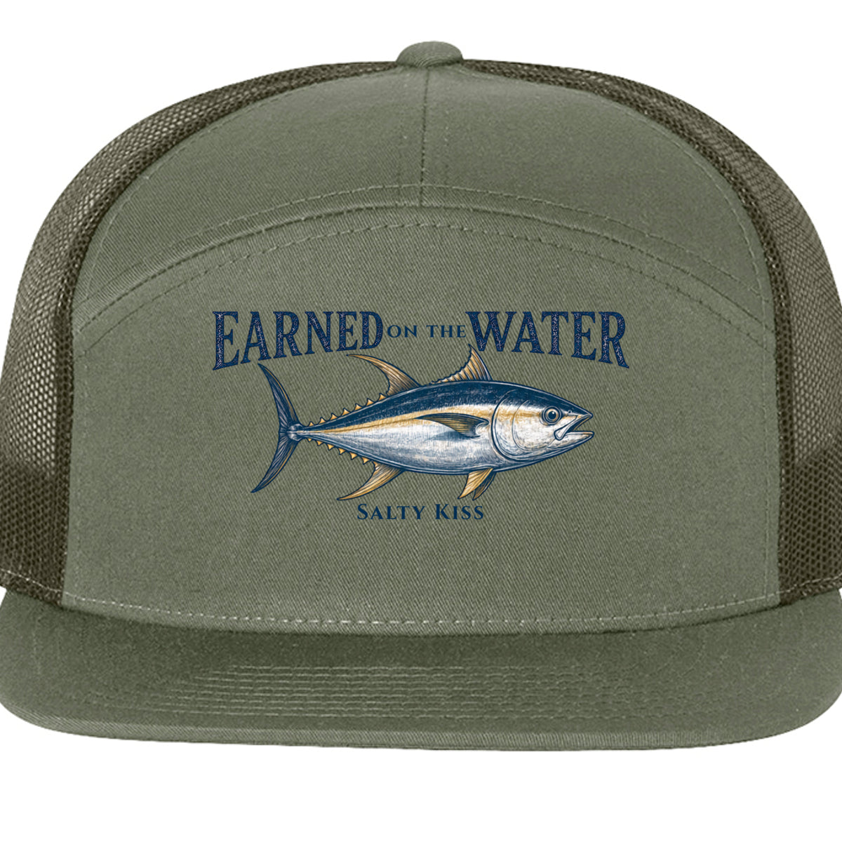 Earned on the Water Yellowfin Tuna- Richardson 168 7-Panel Trucker Cap by Salty Kiss coastal apparel