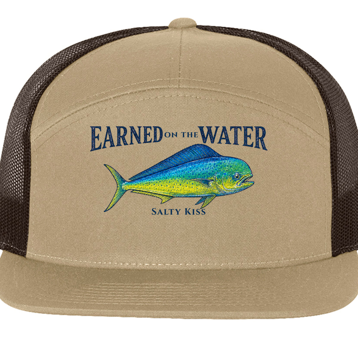 Earned on the Water Mahi-Mahi - Richardson 168 7-Panel Trucker Cap by Salty Kiss coastal apparel