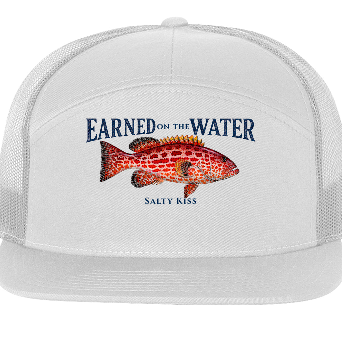 Earned on the Water Grouper - Richardson 168 7-Panel Trucker Cap by Salty Kiss coastal apparel