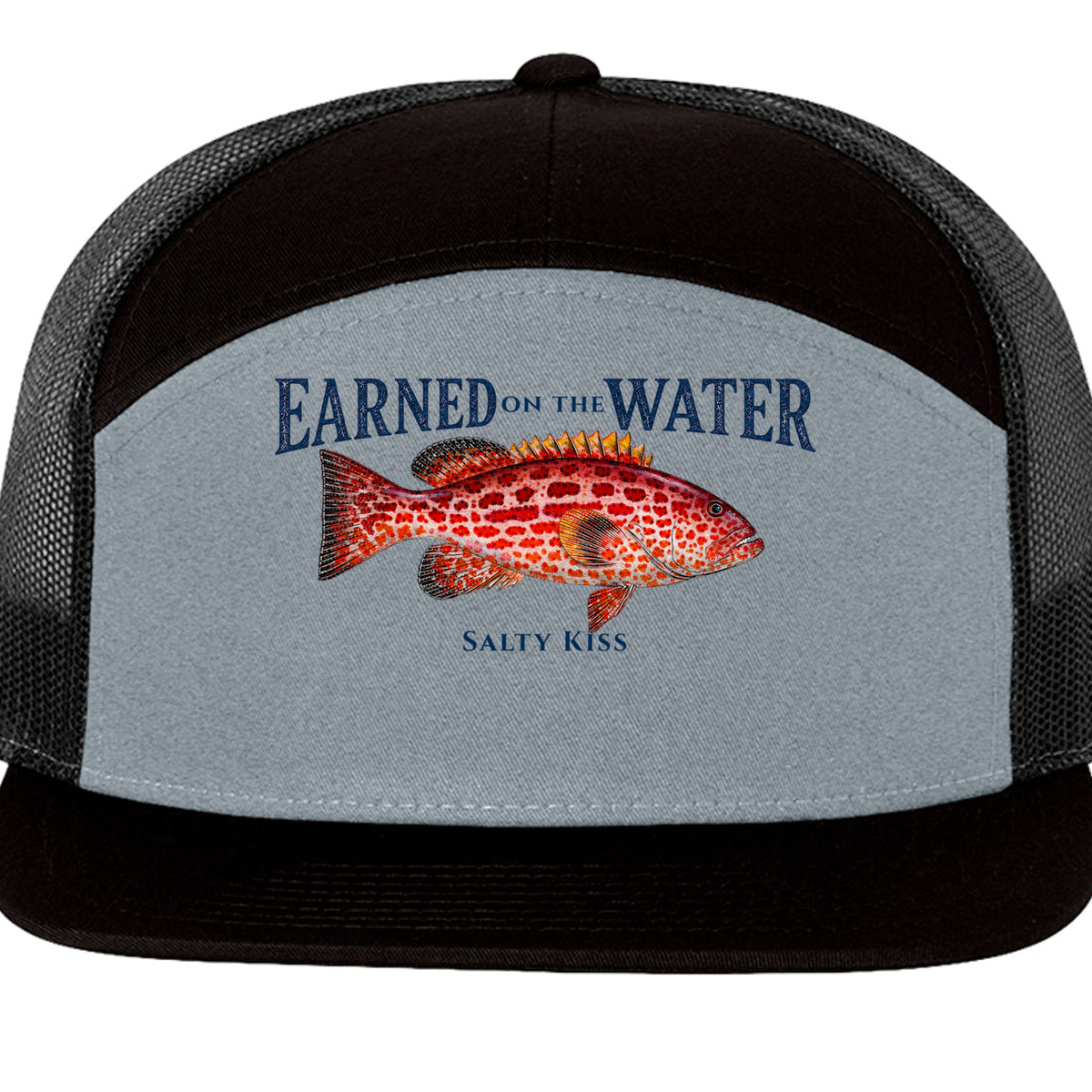 Earned on the Water Grouper - Richardson 168 7-Panel Trucker Cap by Salty Kiss coastal apparel