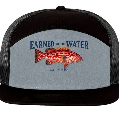 Earned on the Water Grouper - Richardson 168 7-Panel Trucker Cap by Salty Kiss coastal apparel