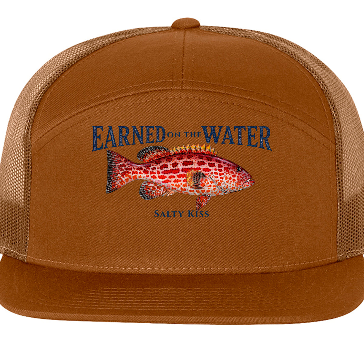Earned on the Water Grouper - Richardson 168 7-Panel Trucker Cap by Salty Kiss coastal apparel