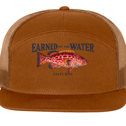 Earned on the Water Grouper - Richardson 168 7-Panel Trucker Cap by Salty Kiss coastal apparel