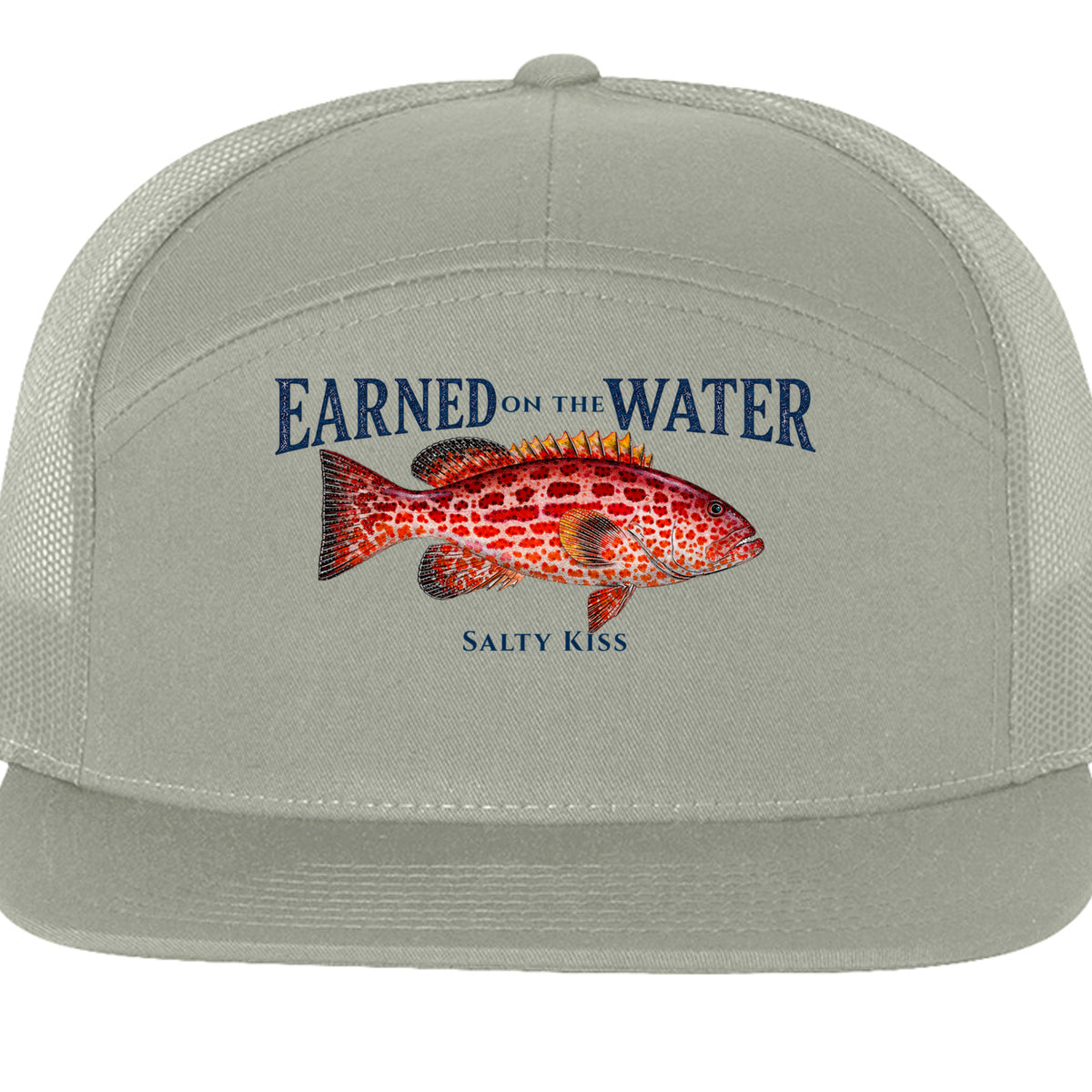 Earned on the Water Grouper - Richardson 168 7-Panel Trucker Cap by Salty Kiss coastal apparel