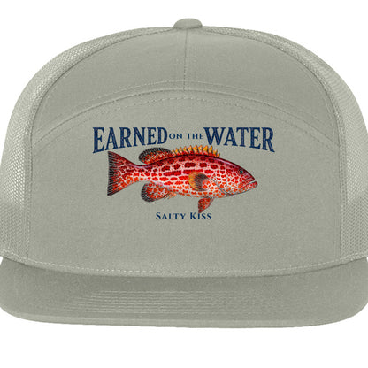 Earned on the Water Grouper - Richardson 168 7-Panel Trucker Cap by Salty Kiss coastal apparel