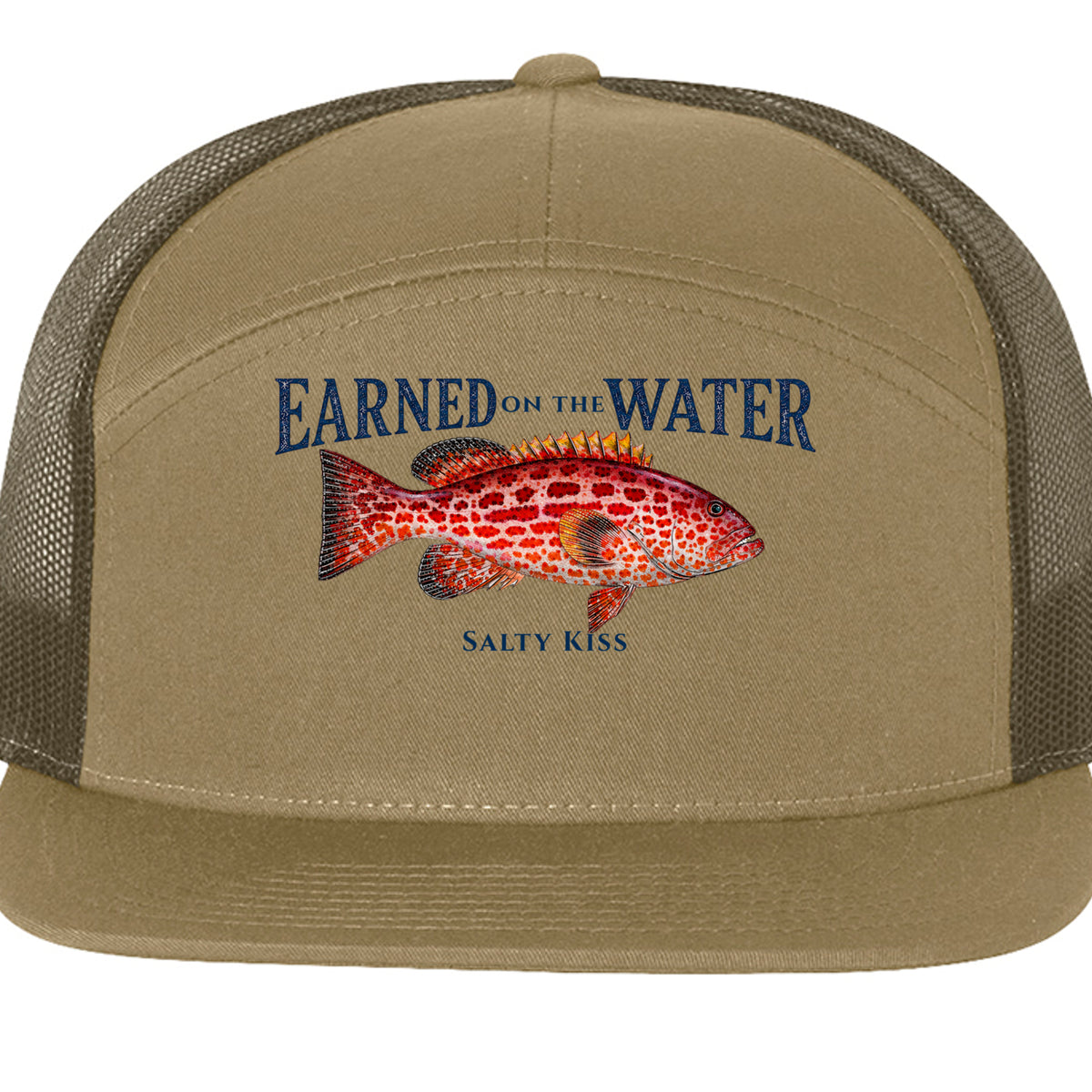 Earned on the Water Grouper - Richardson 168 7-Panel Trucker Cap by Salty Kiss coastal apparel