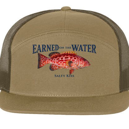 Earned on the Water Grouper - Richardson 168 7-Panel Trucker Cap by Salty Kiss coastal apparel