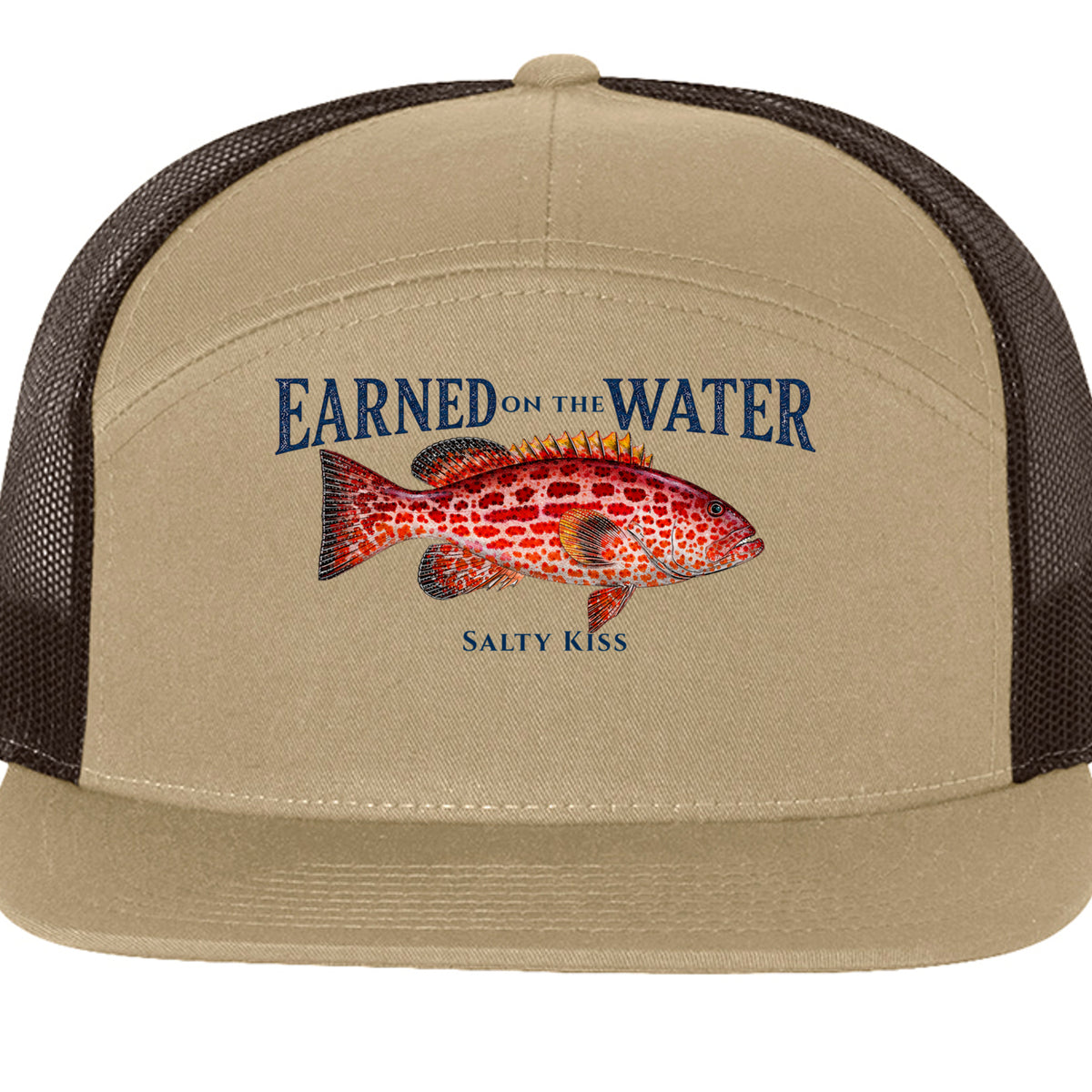 Earned on the Water Grouper - Richardson 168 7-Panel Trucker Cap by Salty Kiss coastal apparel