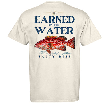 Men’s Fishing Tee – Earned on the Water Grouper by Salty Kiss coastal apparel