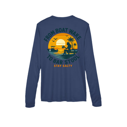 Women's Performance Long Sleeve UV 40+ - From Boat Wake to Bar Stool by Salty Kiss coastal apparel
