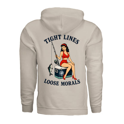 Women's Fishing Hoodie - Tight Lines, Loose Morals by Salty Kiss coastal apparel