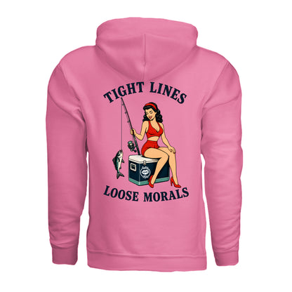 Women's Fishing Hoodie - Tight Lines, Loose Morals by Salty Kiss coastal apparel