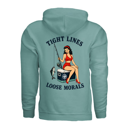 Women's Fishing Hoodie - Tight Lines, Loose Morals by Salty Kiss coastal apparel