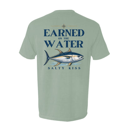 Men's Fishing Pocket Tee - Earned on the Water Yellowfin Tuna by Salty Kiss coastal apparel