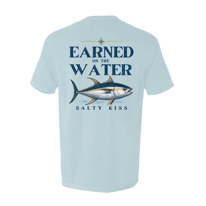 Men's Fishing Pocket Tee - Earned on the Water Yellowfin Tuna by Salty Kiss coastal apparel