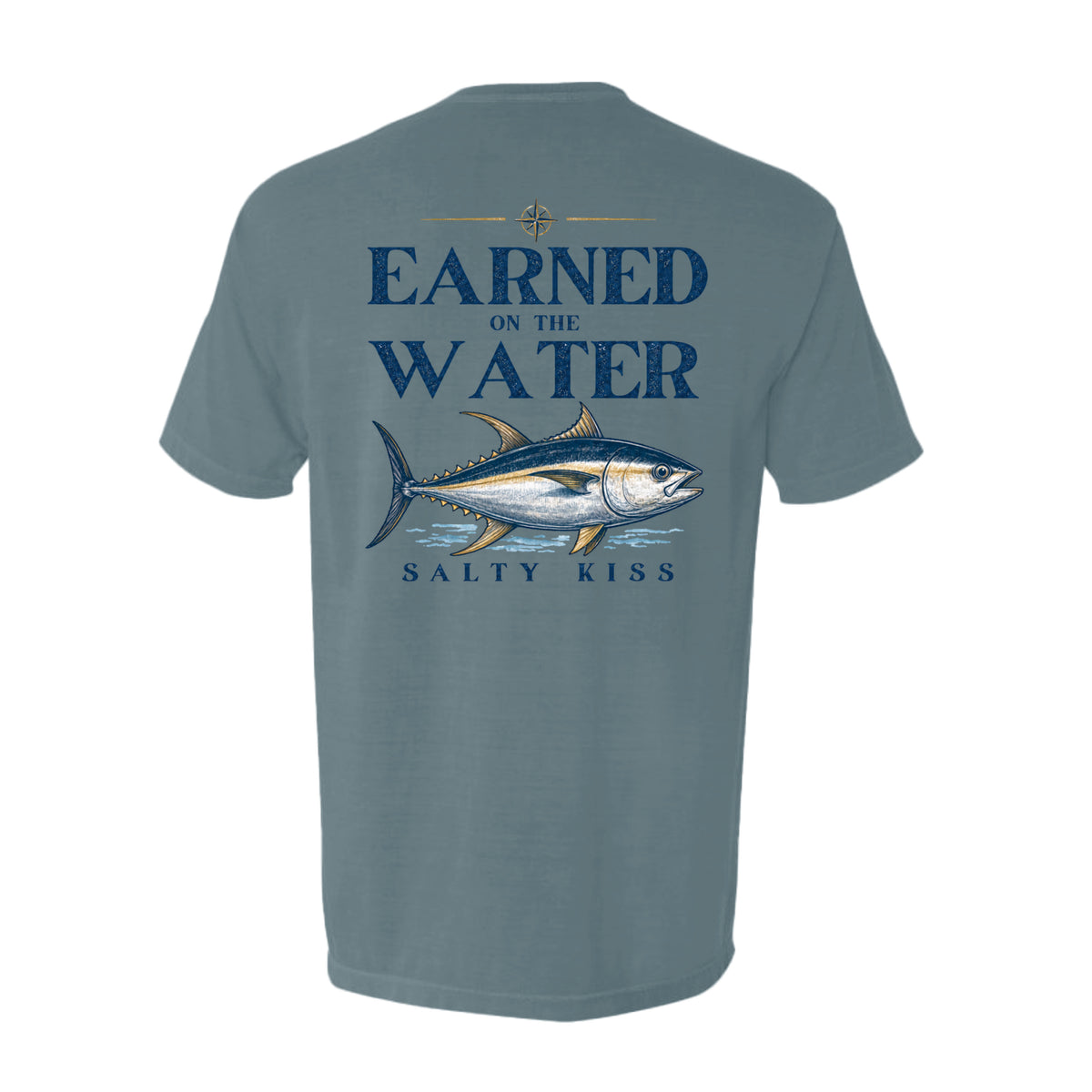 Men's Fishing Pocket Tee - Earned on the Water Yellowfin Tuna by Salty Kiss coastal apparel