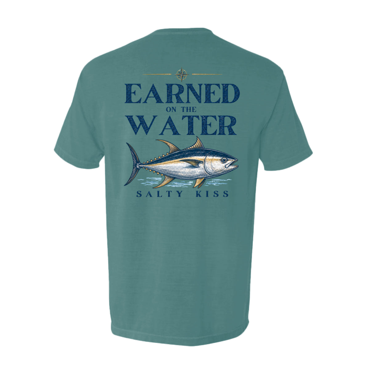 Men's Fishing Pocket Tee - Earned on the Water Yellowfin Tuna by Salty Kiss coastal apparel