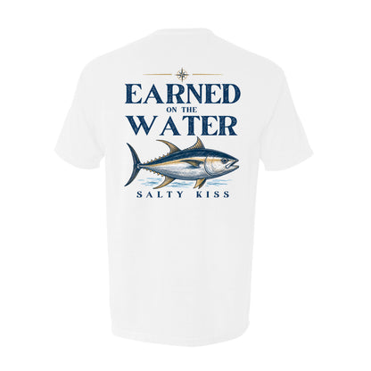 Men's Fishing Pocket Tee - Earned on the Water Yellowfin Tuna by Salty Kiss coastal apparel