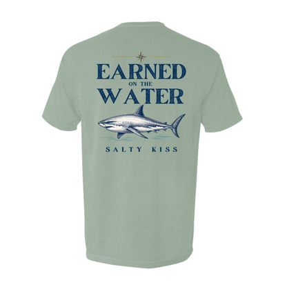 Men's Fishing Pocket Tee - Earned on the Water Great White Shark by Salty Kiss coastal apparel