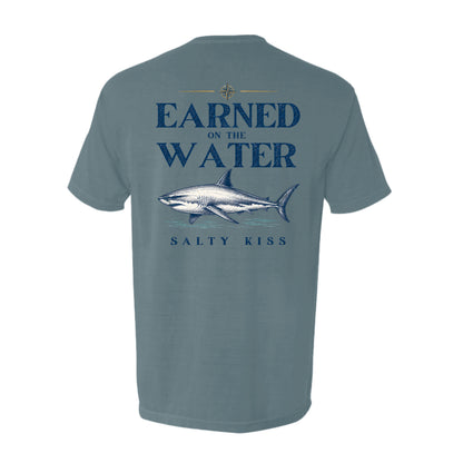 Men's Fishing Pocket Tee - Earned on the Water Great White Shark by Salty Kiss coastal apparel