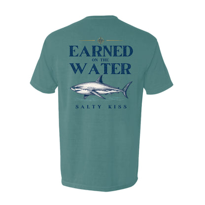 Men's Fishing Pocket Tee - Earned on the Water Great White Shark by Salty Kiss coastal apparel