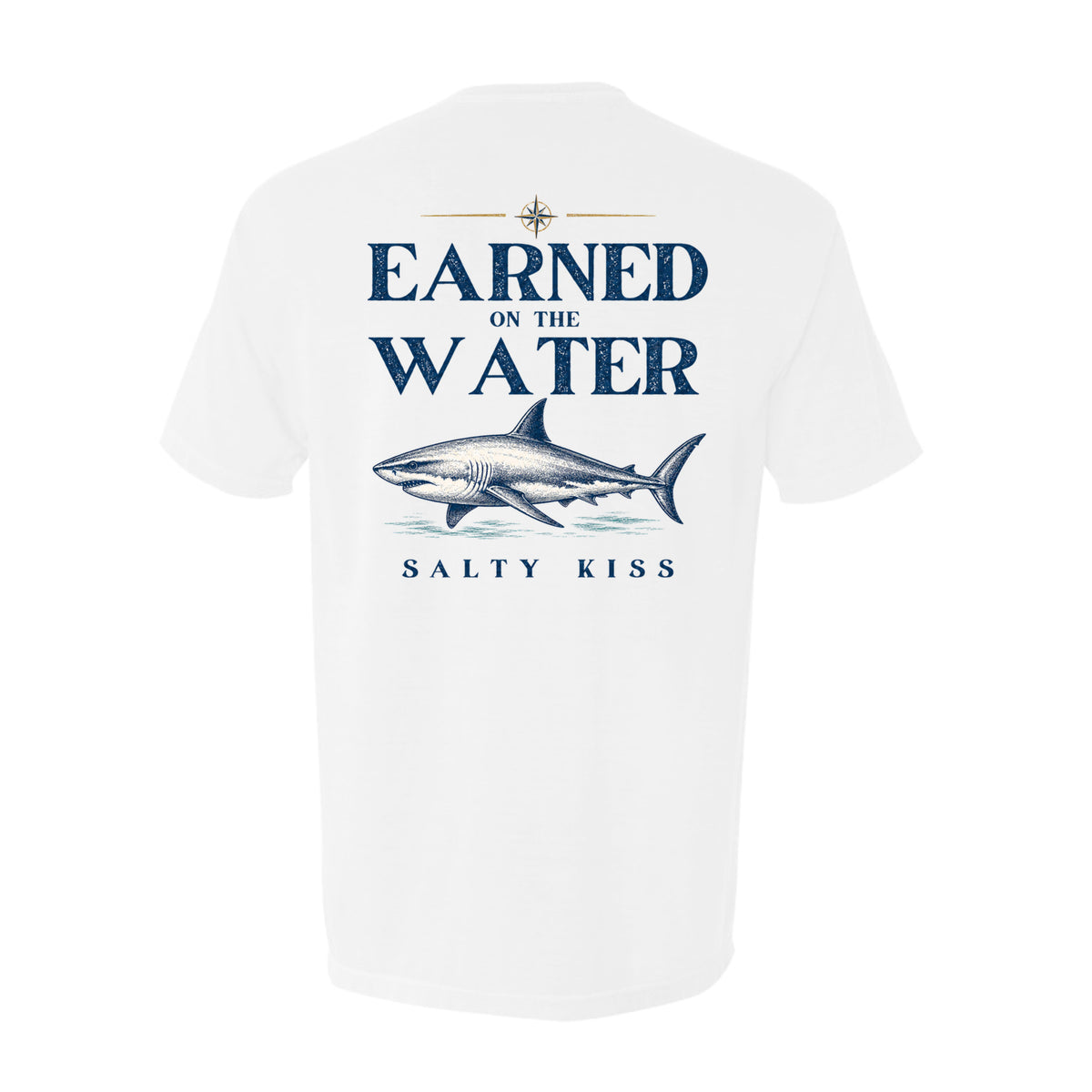 Men's Fishing Pocket Tee - Earned on the Water Great White Shark by Salty Kiss coastal apparel