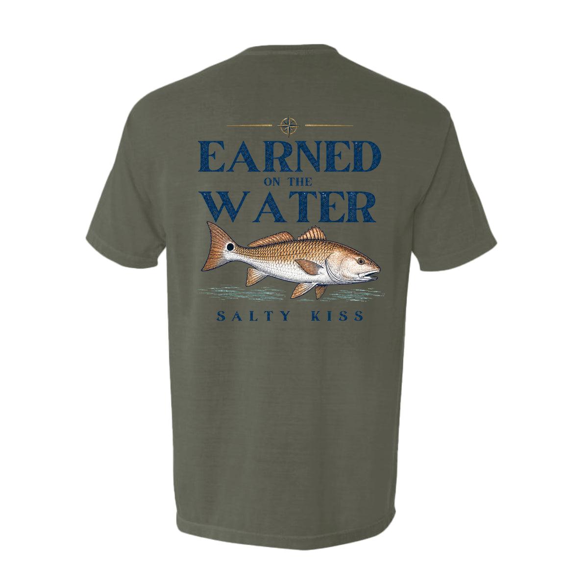 Men's Fishing Pocket Tee - Earned on the Water Redfish by Salty Kiss coastal apparel