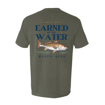 Men's Fishing Pocket Tee - Earned on the Water Redfish by Salty Kiss coastal apparel