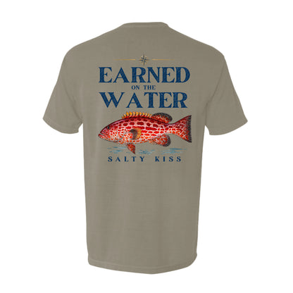 Men's Fishing Pocket Tee - Earned on the Water Grouper by Salty Kiss coastal apparel