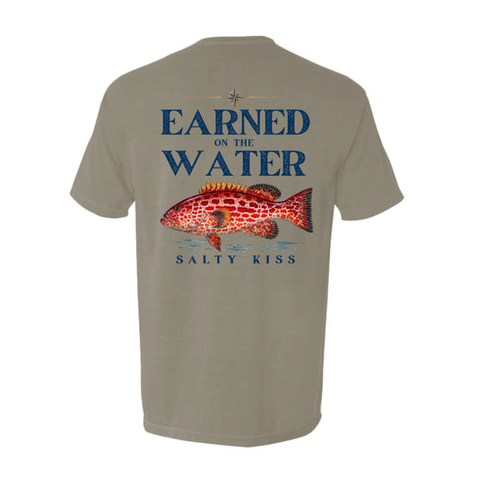 Men's Fishing Pocket Tee - Earned on the Water Grouper by Salty Kiss coastal apparel