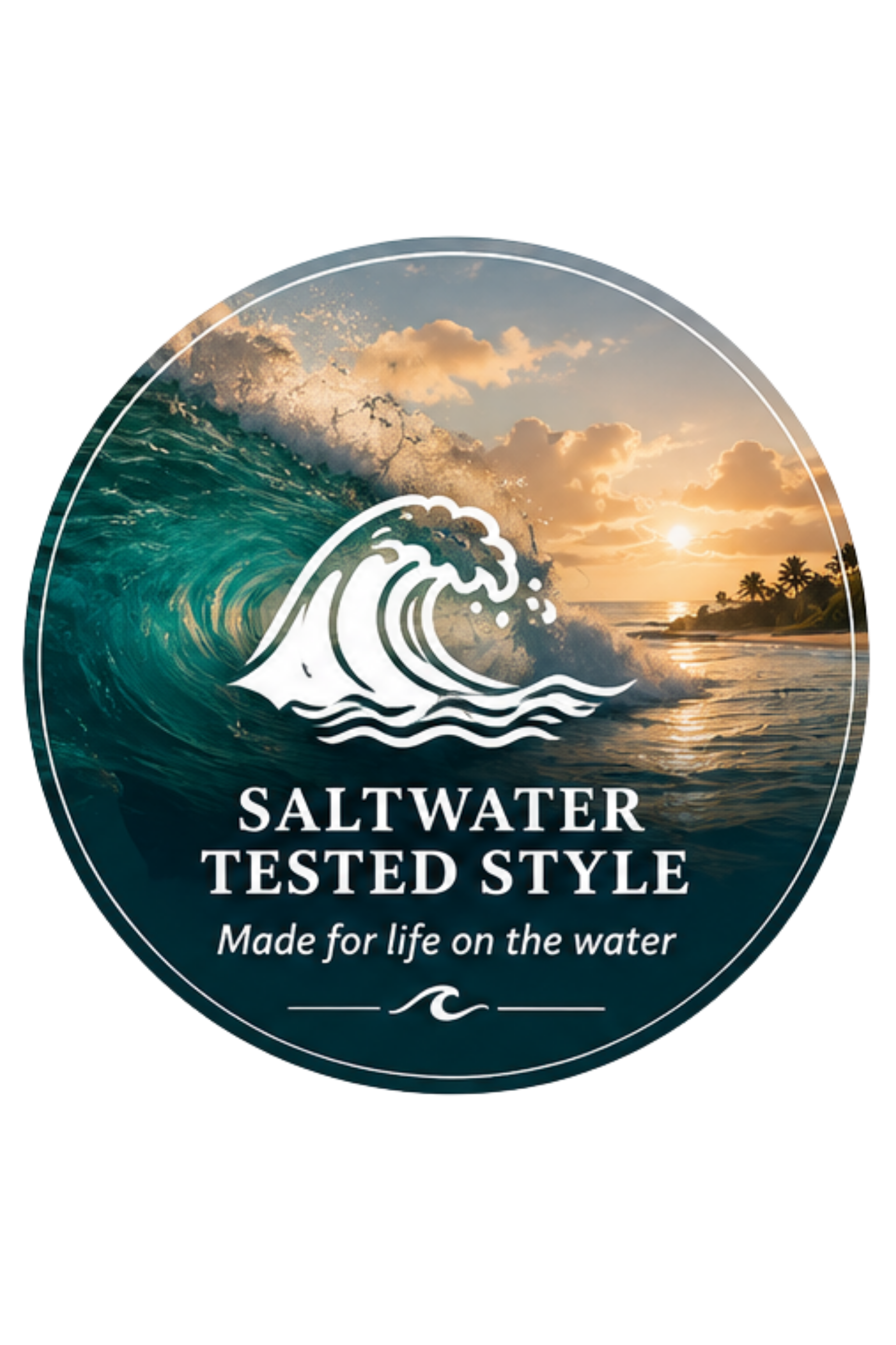 Saltwater tested style badge for Salty Kiss coastal lifestyle apparel.