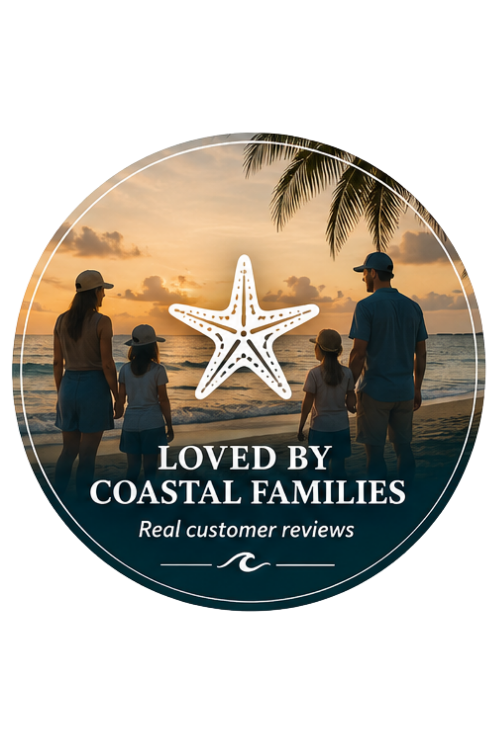 Loved by coastal families trust badge for Salty Kiss apparel and accessories.