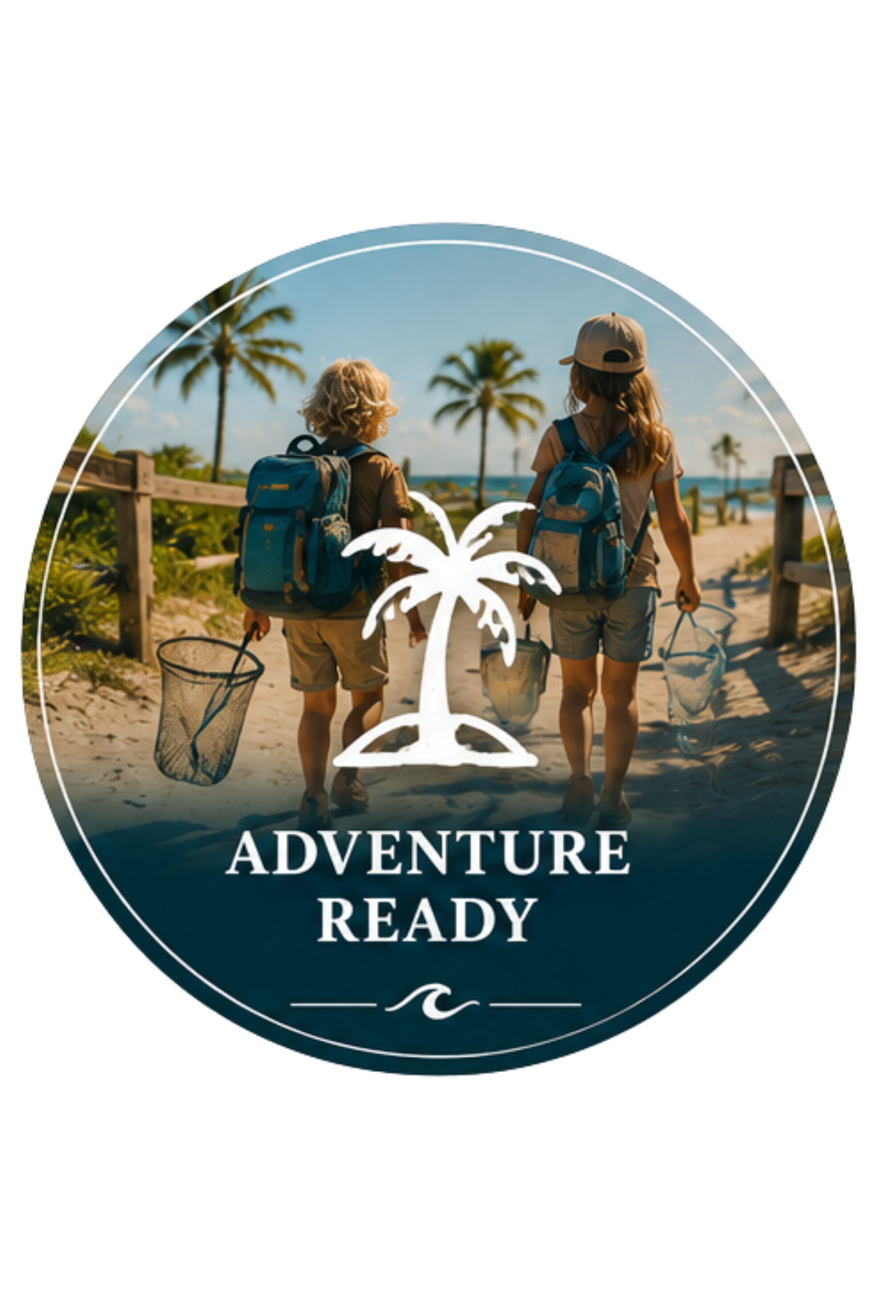 Adventure ready badge for Tidepool Troublemaker youth beach and coastal apparel.