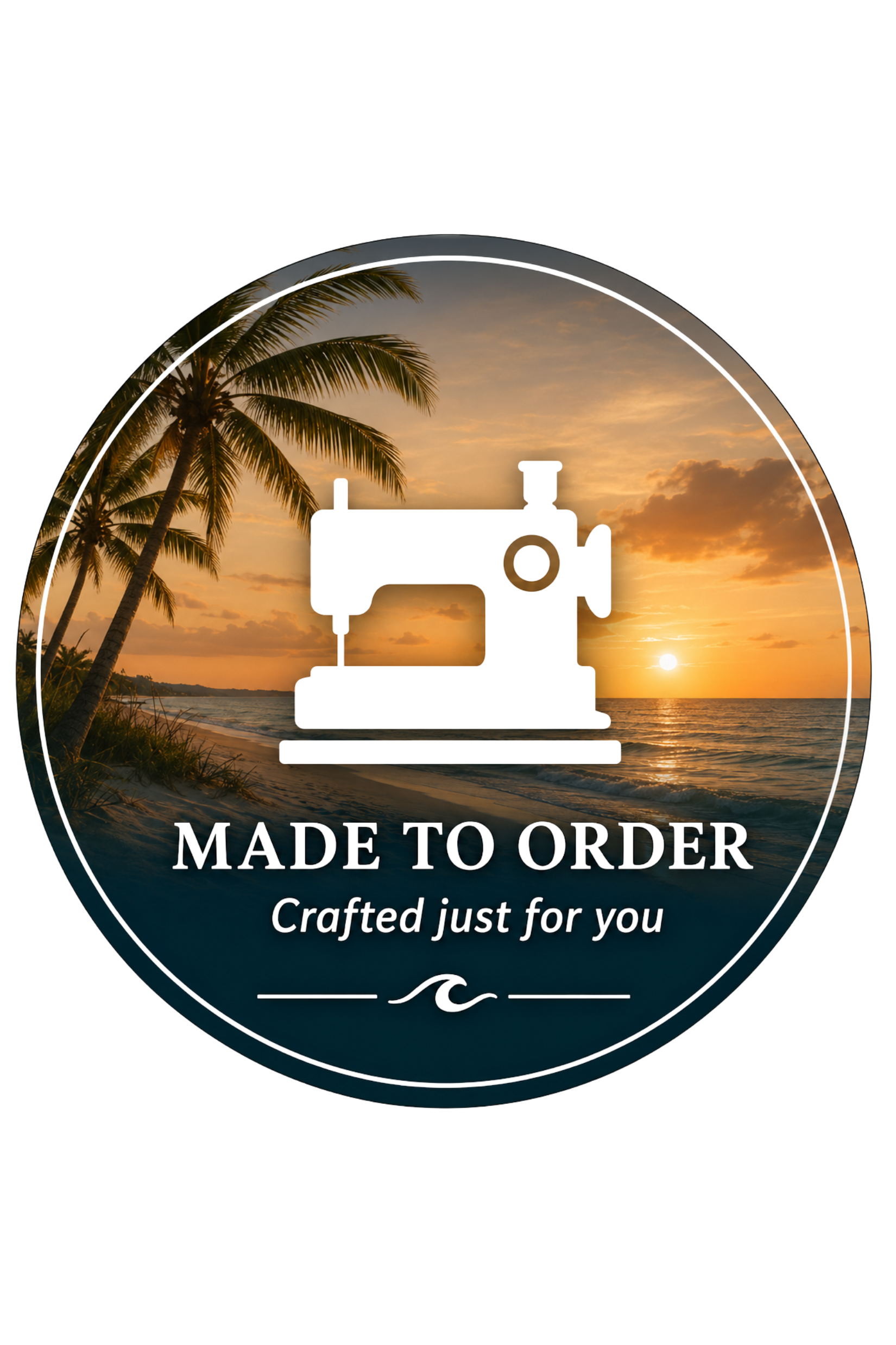Made to order Salty Kiss trust badge showing custom crafted coastal apparel.