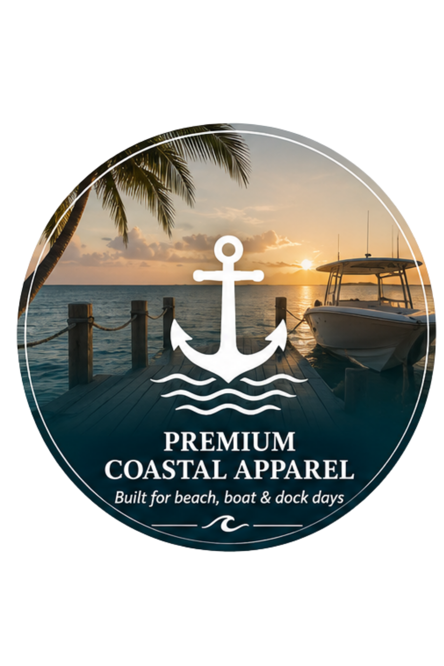 Premium coastal apparel trust badge for Salty Kiss beach, boat and dock-ready style.
