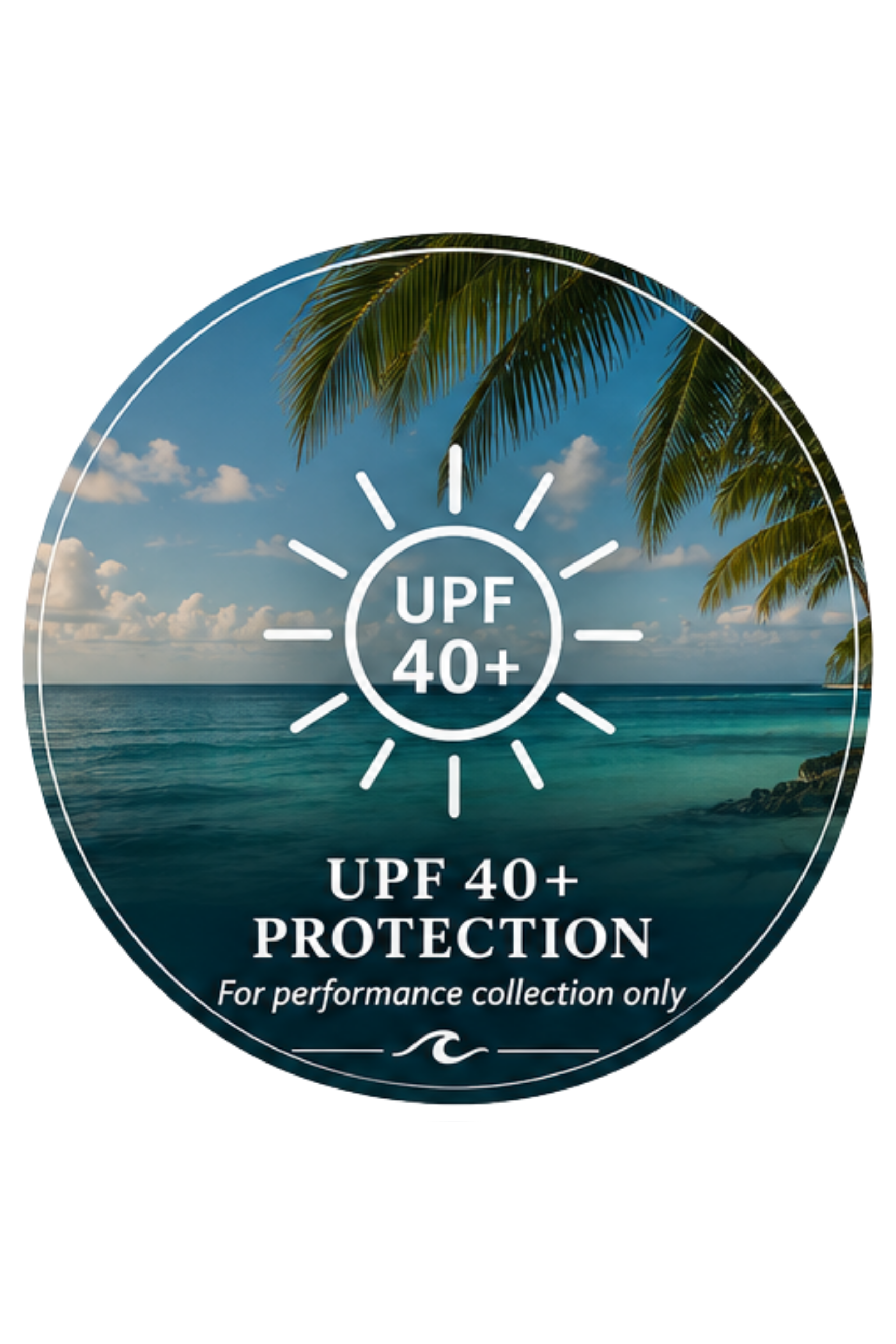 UPF 40 plus sun protection badge for Salty Kiss performance apparel.