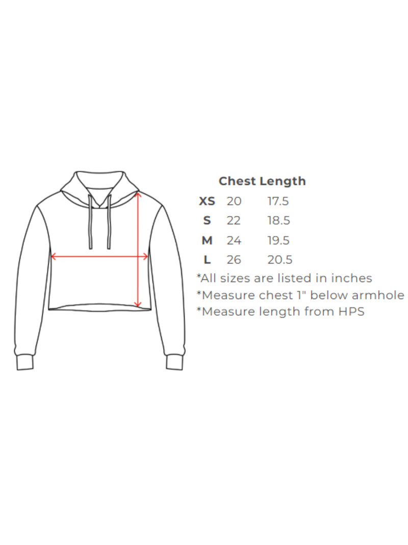 Women's Crop Hoodie - Salty Kiss Color Logo size chart