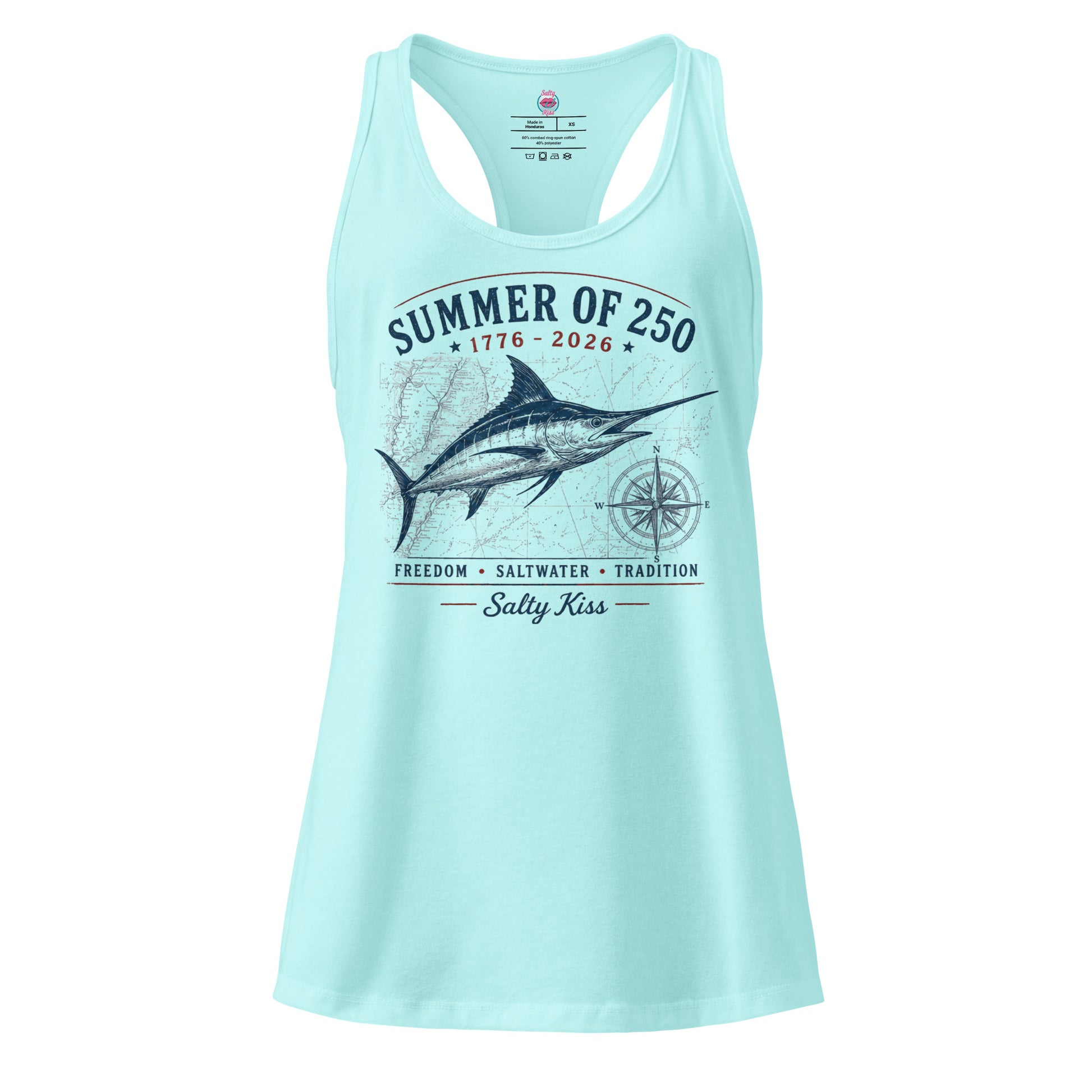 Women’s fitted racerback tank top freedom by Salty Kiss coastal apparel