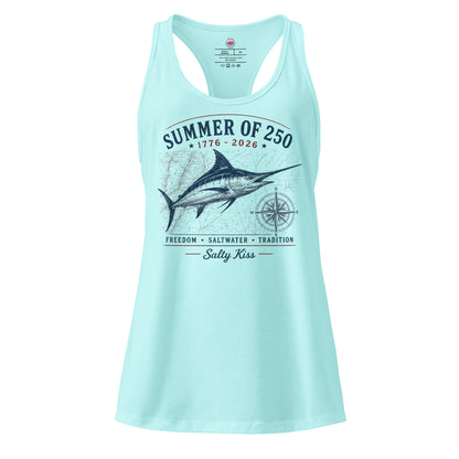 Women’s fitted racerback tank top freedom by Salty Kiss coastal apparel