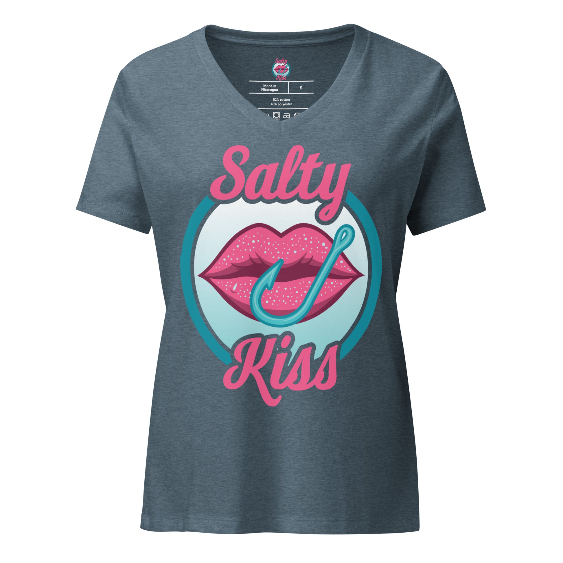 Women’s V-Neck Tee - Salty Kiss Color Logo by Salty Kiss coastal apparel