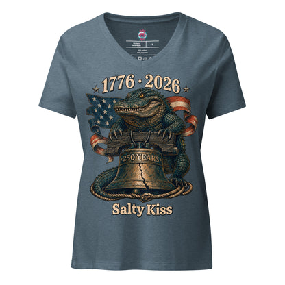 250 Years of Freedom Women's V-Neck Tee - Liberty Bell Gator by Salty Kiss coastal apparel