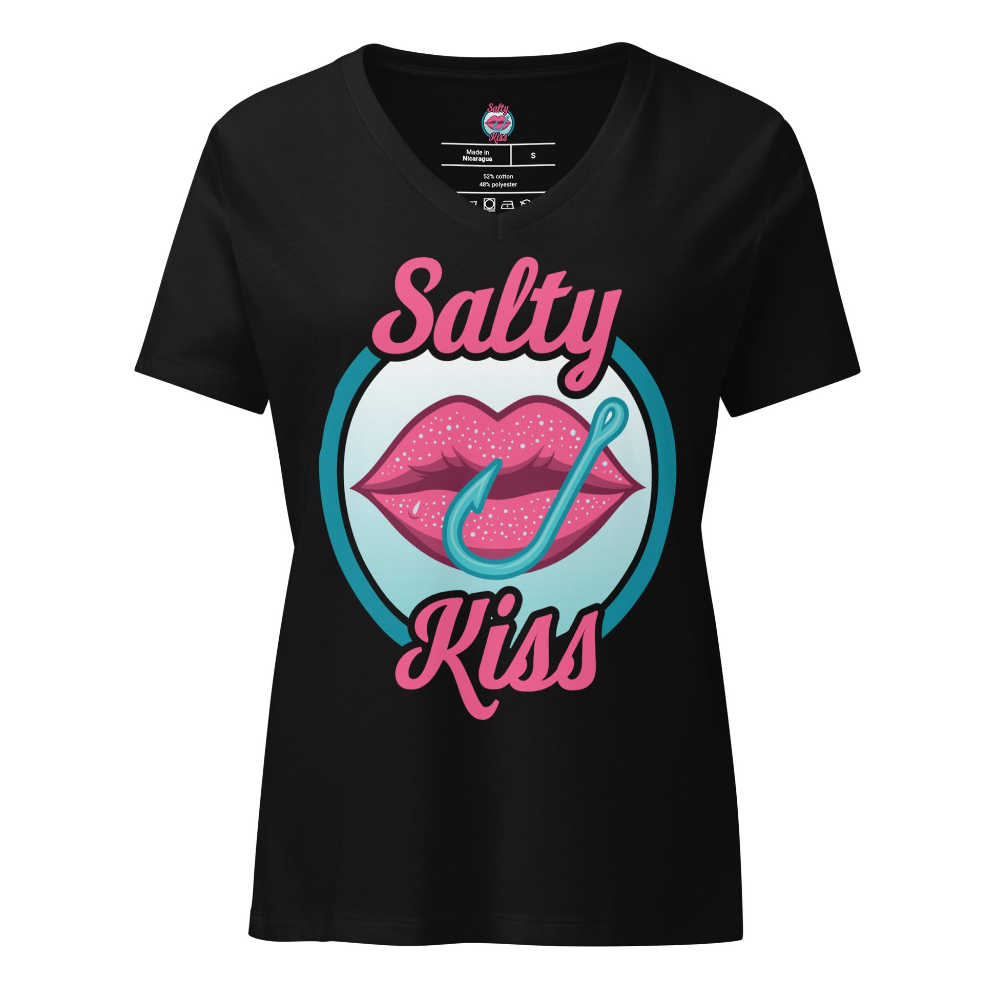 Women’s V-Neck Tee - Salty Kiss Color Logo by Salty Kiss coastal apparel