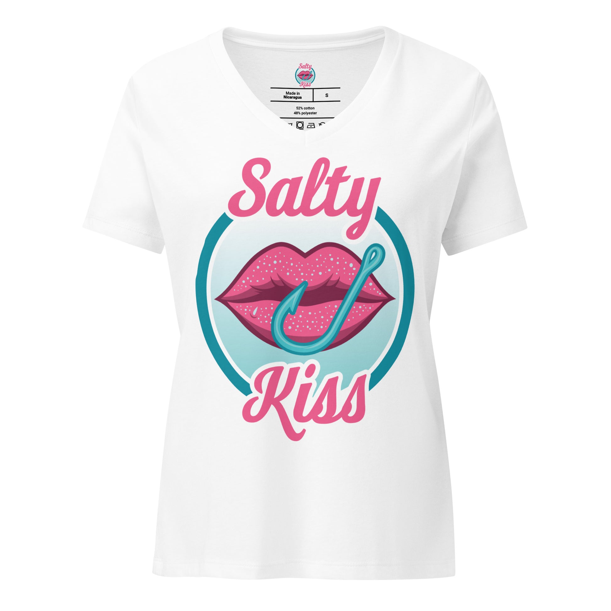 Women’s V-Neck Tee - Salty Kiss Color Logo by Salty Kiss coastal apparel