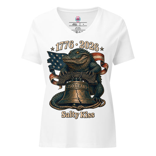 250 Years of Freedom Women's V-Neck Tee - Liberty Bell Gator by Salty Kiss coastal apparel