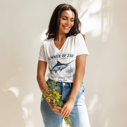 Women’s relaxed v-neck t-shirt frredom by Salty Kiss coastal apparel