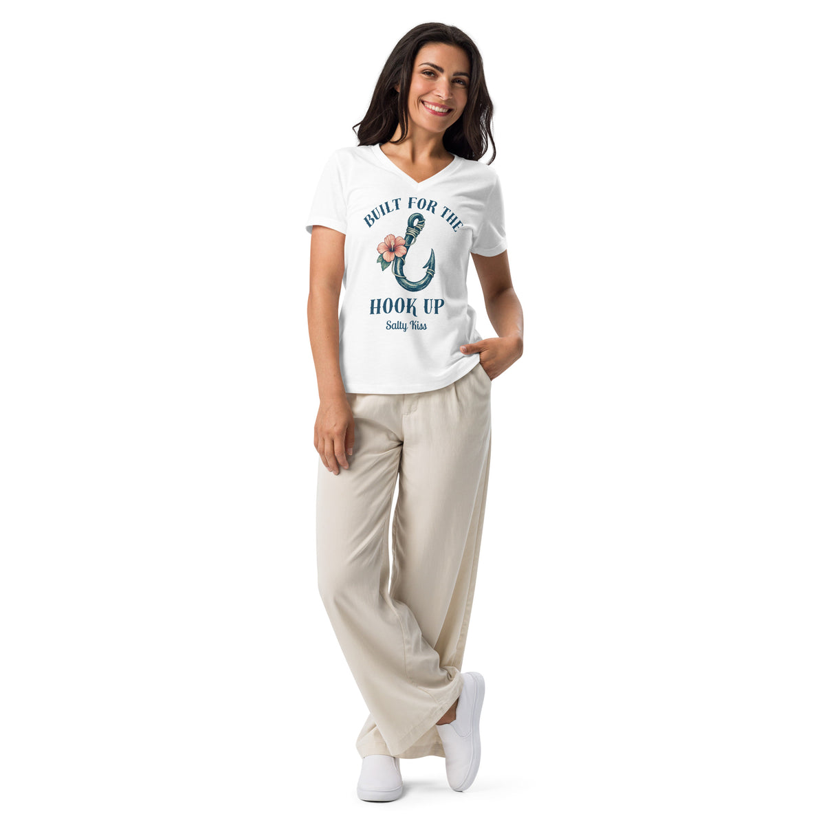 Women’s V-neck Tee - Built for the Hook Up by Salty Kiss coastal apparel