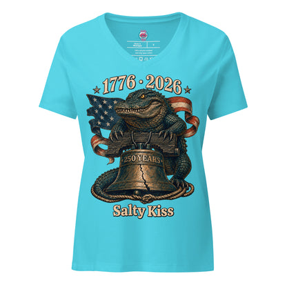 250 Years of Freedom Women's V-Neck Tee - Liberty Bell Gator by Salty Kiss coastal apparel